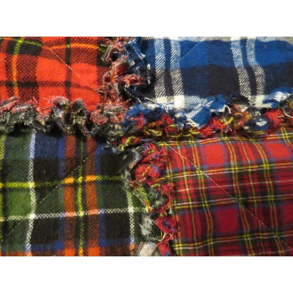 Flannel Rag Quilt With Batting, 50x64,Red, Blue, Black Plaid